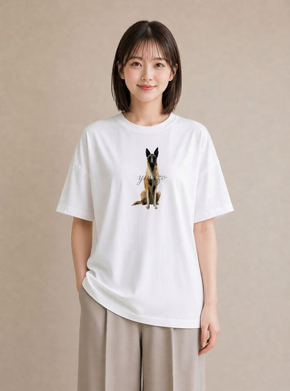 デザインTシャツ レディース ジャーマンシェパード 犬 いぬ イラスト 北欧風 カフェ巡り 女子会 白T