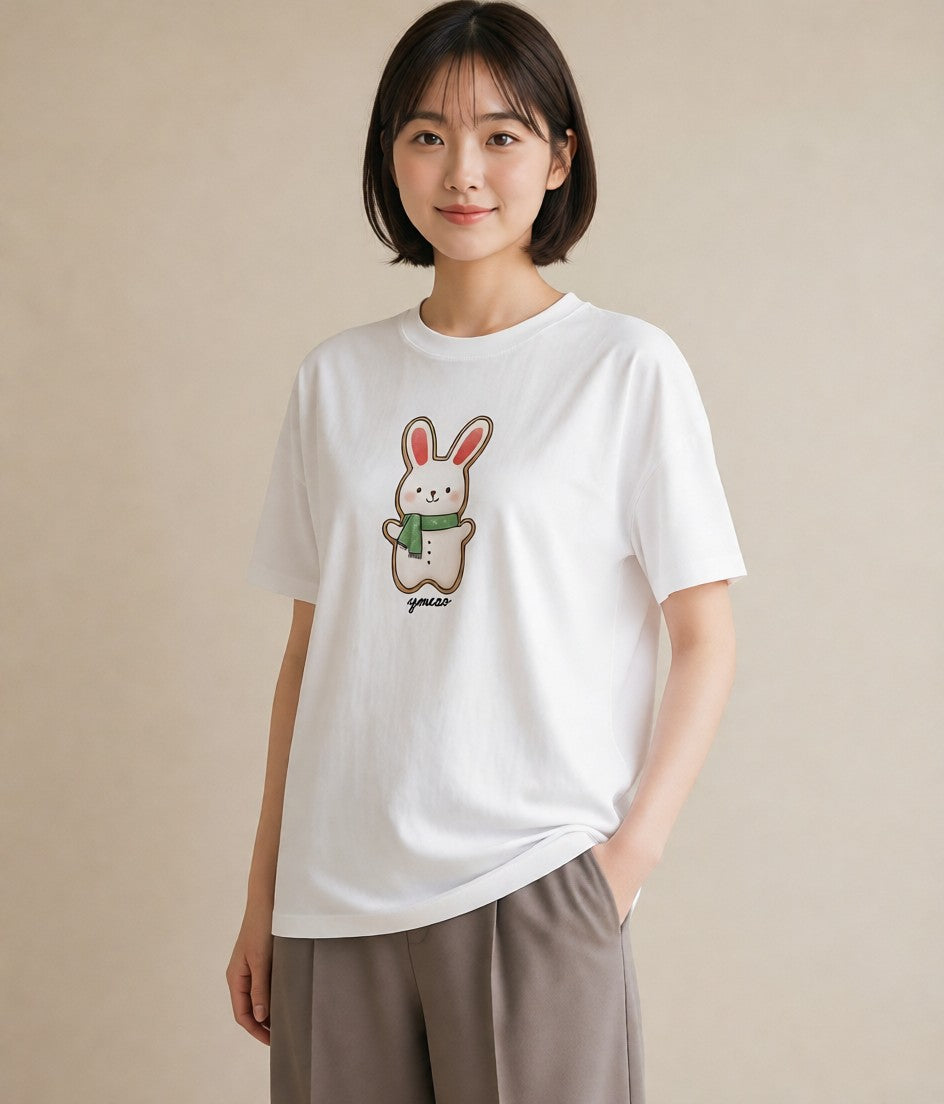 Tシャツ レディース クッキー 食べ物 フード イラスト 線画 公園 ママ 白T