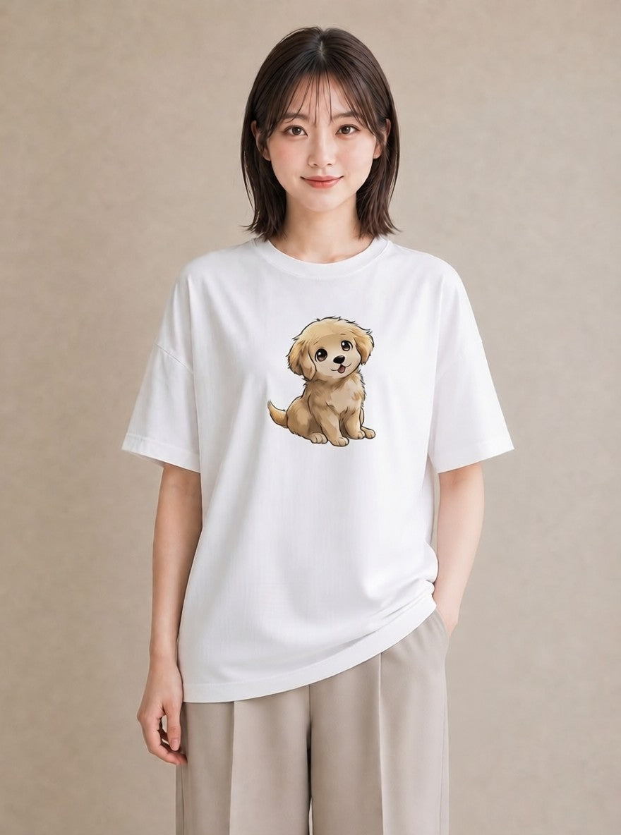 グラフィックTシャツ レディース わんこ 犬 いぬ イラスト こなれ感 綿100 デート 白T