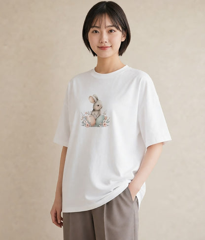 Tシャツ レディース うさぎ ウサギ ラビット ペット 動物 イラスト 上品 女性向けギフト 散歩 白T