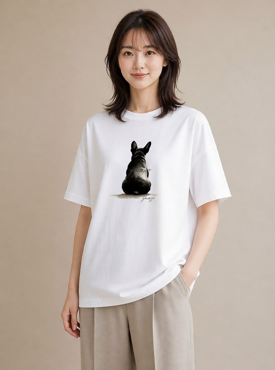 半袖Tシャツ レディース フレンチブルドッグ フレブル 犬 いぬ イラスト 旅行コーデ 自分用 ルームウェア 白T
