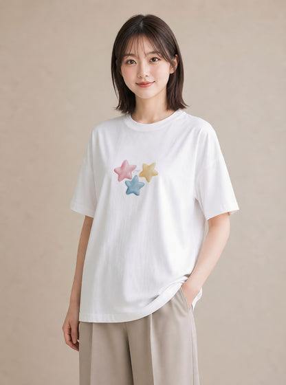 プリントTシャツ レディース 星空 宇宙 イラスト ニュアンス 敬老の日 ホワイトデー 白T