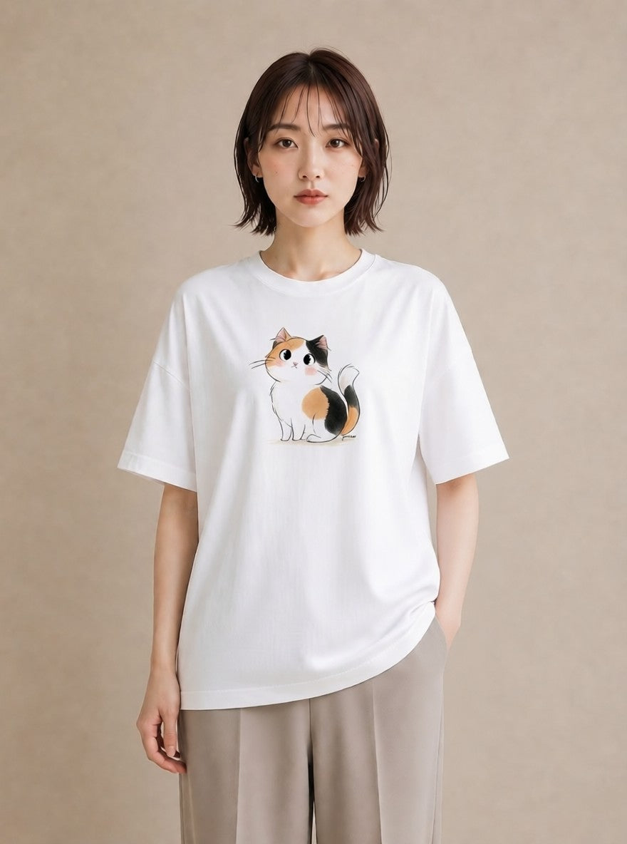 デザインTシャツ レディース ハチワレ 白黒猫 猫 ねこ イラスト 可愛い 春コーデ 姉妹 白T