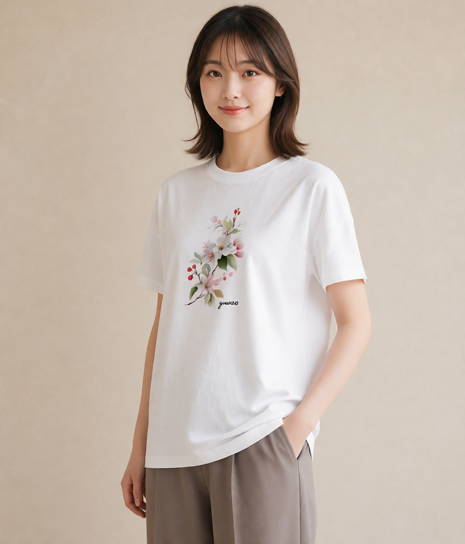 プリントTシャツ レディース さくら 桜 サクラ 花 花柄 イラスト 休日コーデ 帰省 ラフ 白T