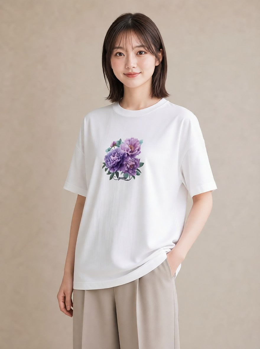 デザインTシャツ レディース スミレ 花 花柄 イラスト 母娘コーデ 自分用 白T