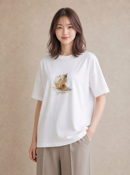 デザインTシャツ レディース ヤドカリ 海の生き物 海 イラスト アート風 デイリーウェア 休日 白T