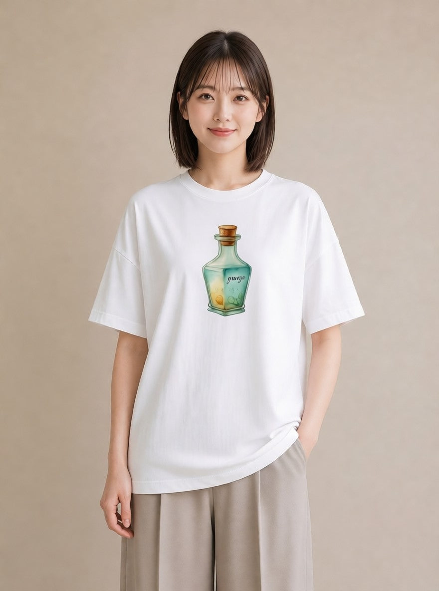 グラフィックTシャツ レディース ガラス瓶 小枝 ボタニカル ナチュラル アンティーク イラスト きれいめ レイヤード 友達ギフト 白T