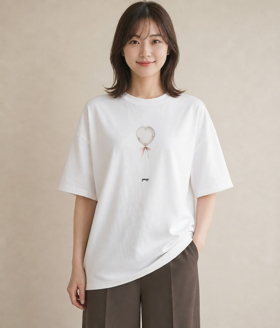 半袖Tシャツ レディース 紙風船 和紙 ナチュラル アンティーク イラスト モード 旅行用 海 白T