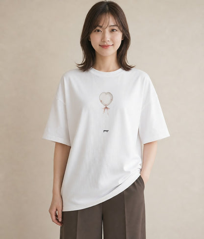 半袖Tシャツ レディース 紙風船 和紙 ナチュラル アンティーク イラスト モード 旅行用 海 白T