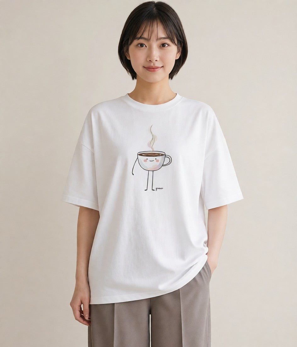 プリントTシャツ レディース コーヒー カフェ 珈琲 イラスト ガーリー 休日 ペアコーデ 白T