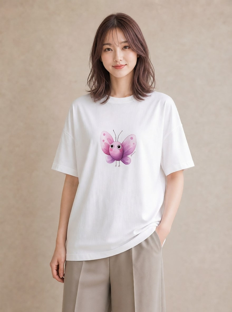 デザインTシャツ レディース ちょうちょ 蝶 バタフライ 昆虫 虫 イラスト 普段着 週末コーデ 白T