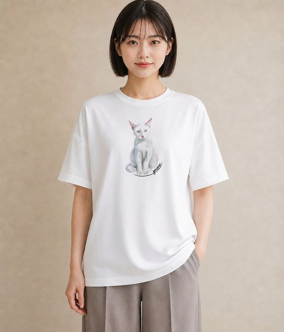 プリントTシャツ レディース 三毛猫 みけねこ 三毛 猫 ねこ イラスト ラフ デート 帰省 白T