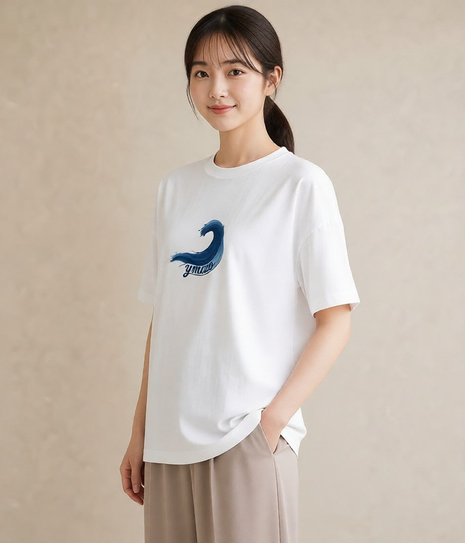 デザインTシャツ レディース 波 星空 宇宙 イラスト カジュアル 敬老の日 ホワイトデー 白T