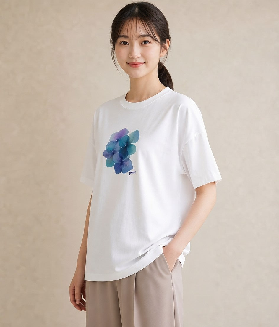 デザインTシャツ レディース あさがお 朝顔 花 花柄 イラスト 北欧風 女性向けギフト 散歩 白T