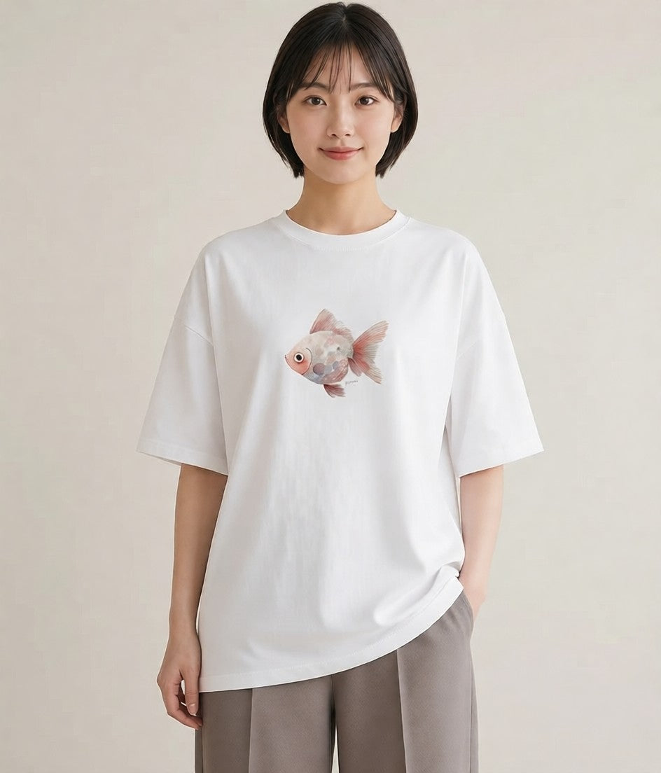 デザインTシャツ レディース メダカ ペット 動物 イラスト 春コーデ 姉妹 白T