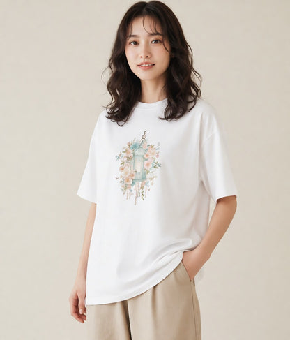 デザインTシャツ レディース ポスト 野の花 レトロ ナチュラル アンティーク イラスト モード ラフ レイヤード 白T