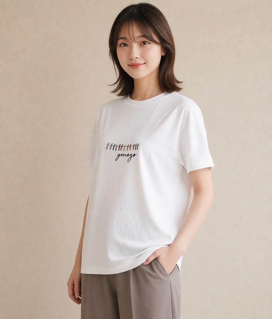 グラフィックTシャツ レディース 洗濯物 風 ナチュラル アンティーク イラスト ラフカジュアル ラフ レイヤード 白T