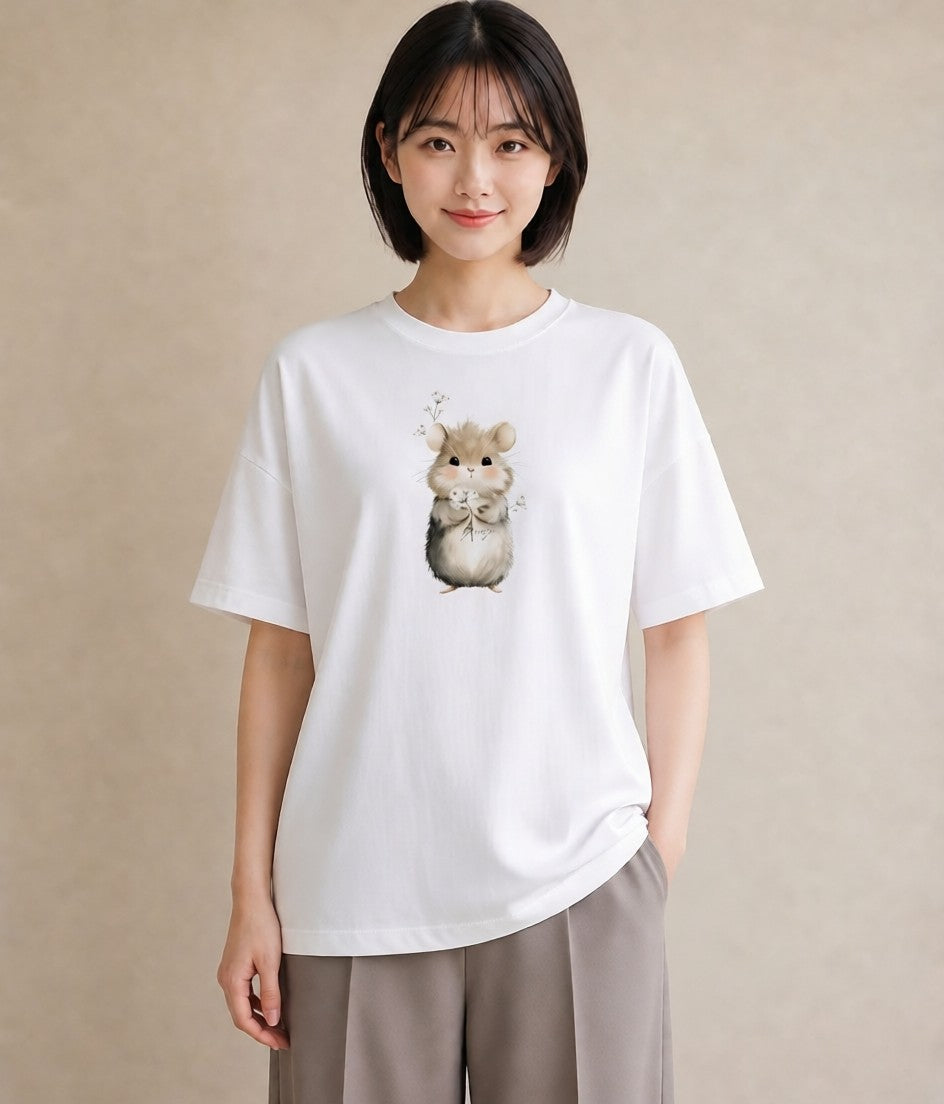 デザインTシャツ レディース ジャンガリアンハムスター ペット 動物 イラスト シック 海 カフェ巡り 白T