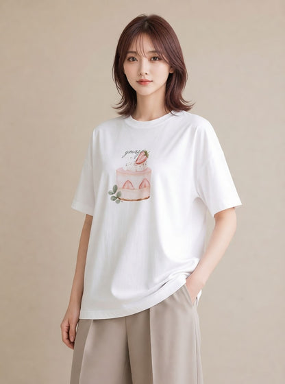 プリントTシャツ レディース あんみつ 食べ物 フード イラスト ナチュラル 買い物 夏コーデ 白T