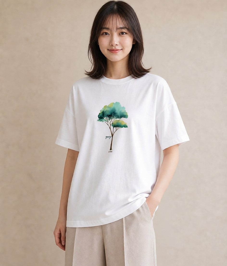 半袖Tシャツ レディース 森 植物 ボタニカル イラスト こなれ感 姉妹 送別ギフト 白T
