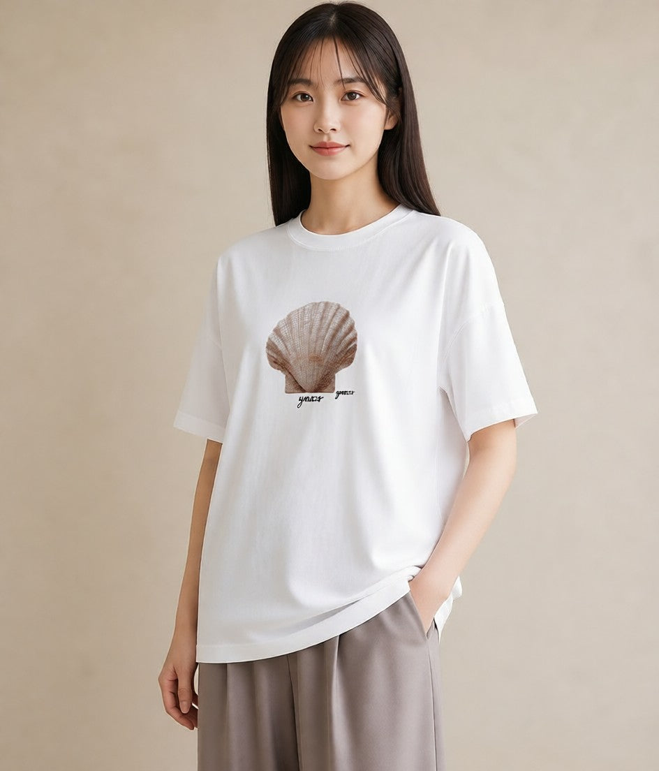 プリントTシャツ レディース 貝 海の生き物 海 イラスト 韓国風 女性 旅行用 白T