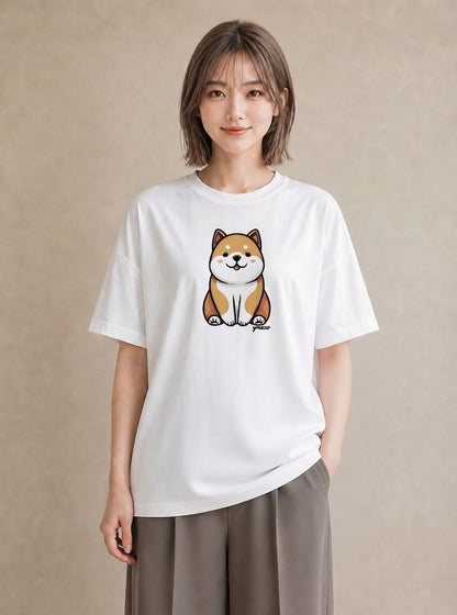 半袖Tシャツ レディース 柴犬 しばいぬ 犬 いぬ イラスト レトロ デイリーウェア 休日 白T