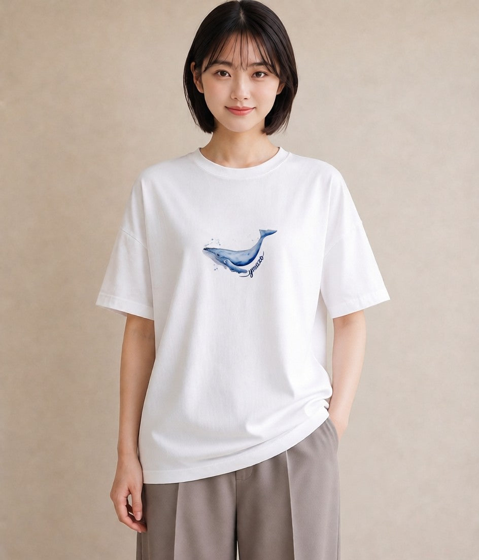 半袖Tシャツ レディース シャチ 海の生き物 海 イラスト ゆるコーデ 通勤 在宅 白T