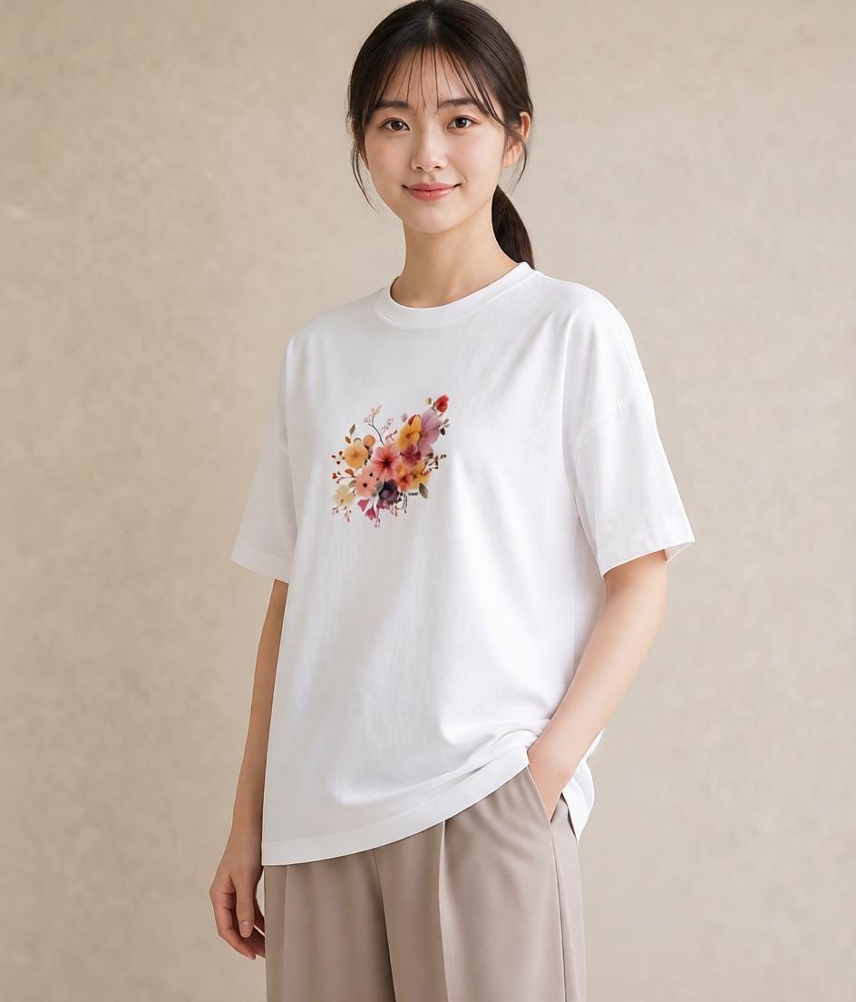 プリントTシャツ レディース パンジー 花 花柄 イラスト 個性的 母の日 ビーチ 白T