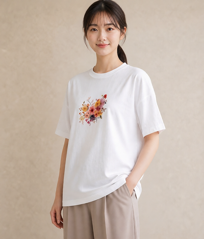 プリントTシャツ レディース パンジー 花 花柄 イラスト 個性的 母の日 ビーチ 白T
