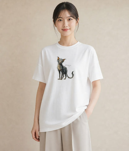 デザインTシャツ レディース ロシアンブルー 猫 ねこ イラスト 淡色 自分用 ルームウェア 白T