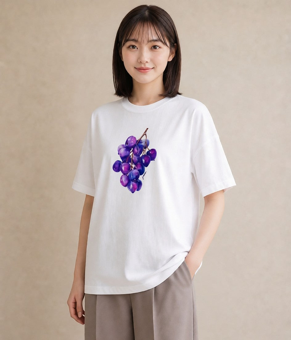 半袖Tシャツ レディース ブルーベリー 食べ物 フード イラスト ユニーク ペアコーデ 秋コーデ 白T