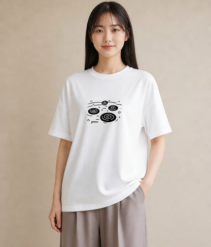 デザインTシャツ レディース 桟橋 水辺 波止場 ナチュラル アンティーク イラスト ゆるコーデ 送別ギフト 通勤 白T