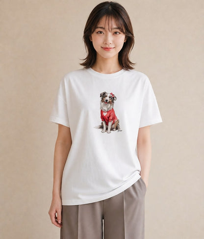 Tシャツ レディース ボーダーコリー 犬 いぬ イラスト ラフ 在宅 公園 白T
