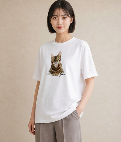 半袖Tシャツ レディース 猫好き 猫 ねこ イラスト きれいめ レイヤード 友達ギフト 白T