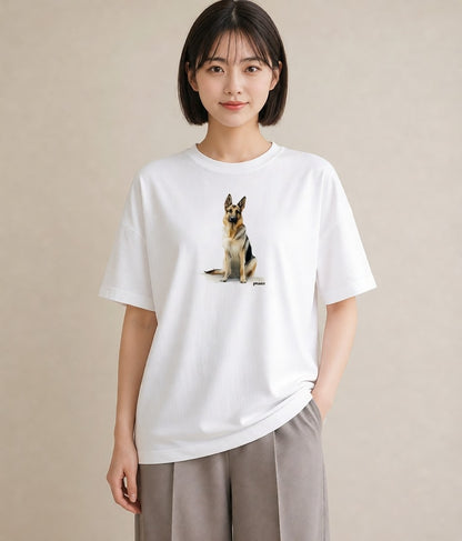 デザインTシャツ レディース ジャーマンシェパード 犬 いぬ イラスト ユニーク クリスマス 旅行 白T