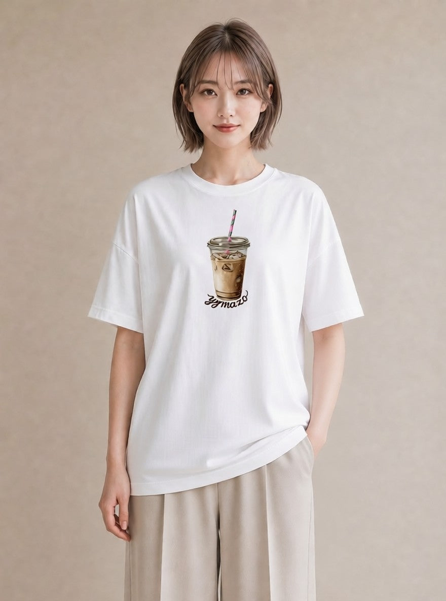 Tシャツ レディース カフェラテ 食べ物 フード イラスト 水彩風 母娘コーデ 自分用 白T
