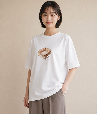 プリントTシャツ レディース ベーグル 食べ物 フード イラスト モード お出かけ 普段着 白T
