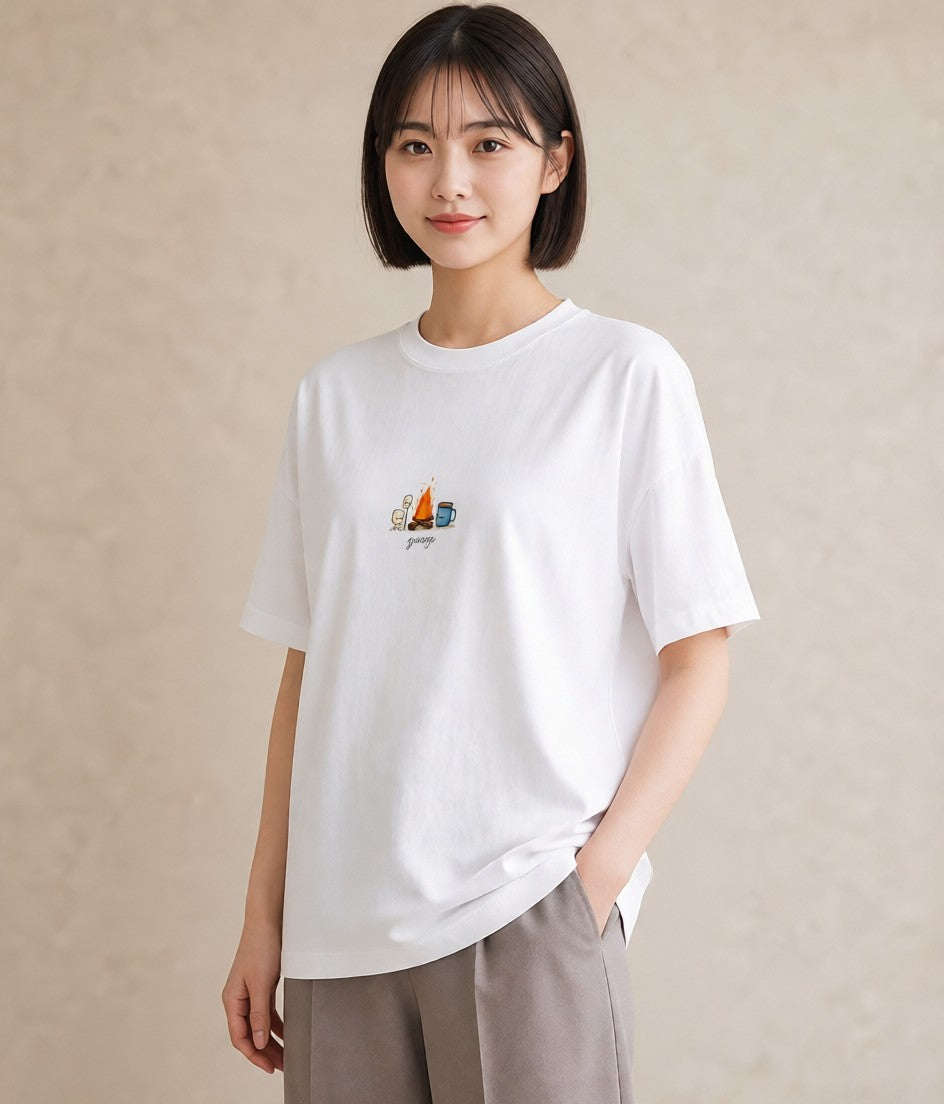 半袖Tシャツ レディース ココア 食べ物 フード イラスト 旅行コーデ ペアコーデ 秋コーデ 白T