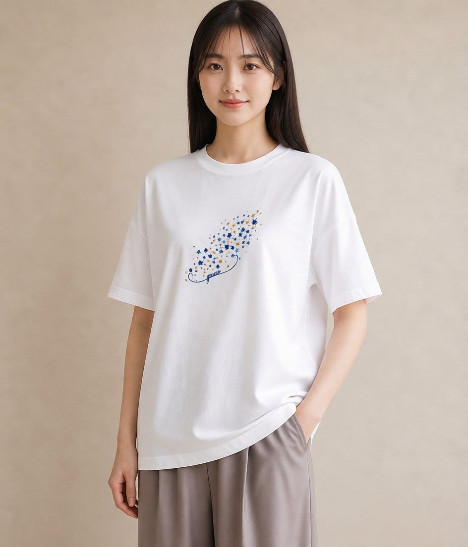 半袖Tシャツ レディース 獅子座 星空 宇宙 イラスト アート風 ホワイトデー 春服 白T