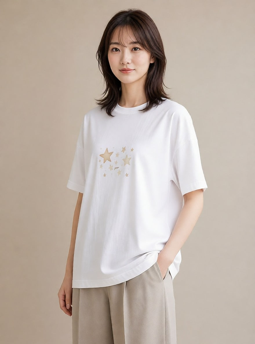 Tシャツ レディース 天秤座 星空 宇宙 イラスト モード ペアコーデ 秋コーデ 白T