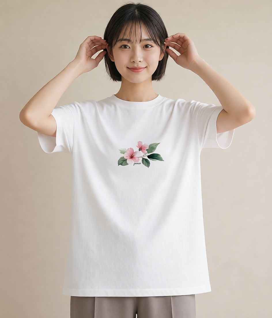 プリントTシャツ レディース あさがお 朝顔 花 花柄 イラスト 休日コーデ 海 カフェ巡り 白T