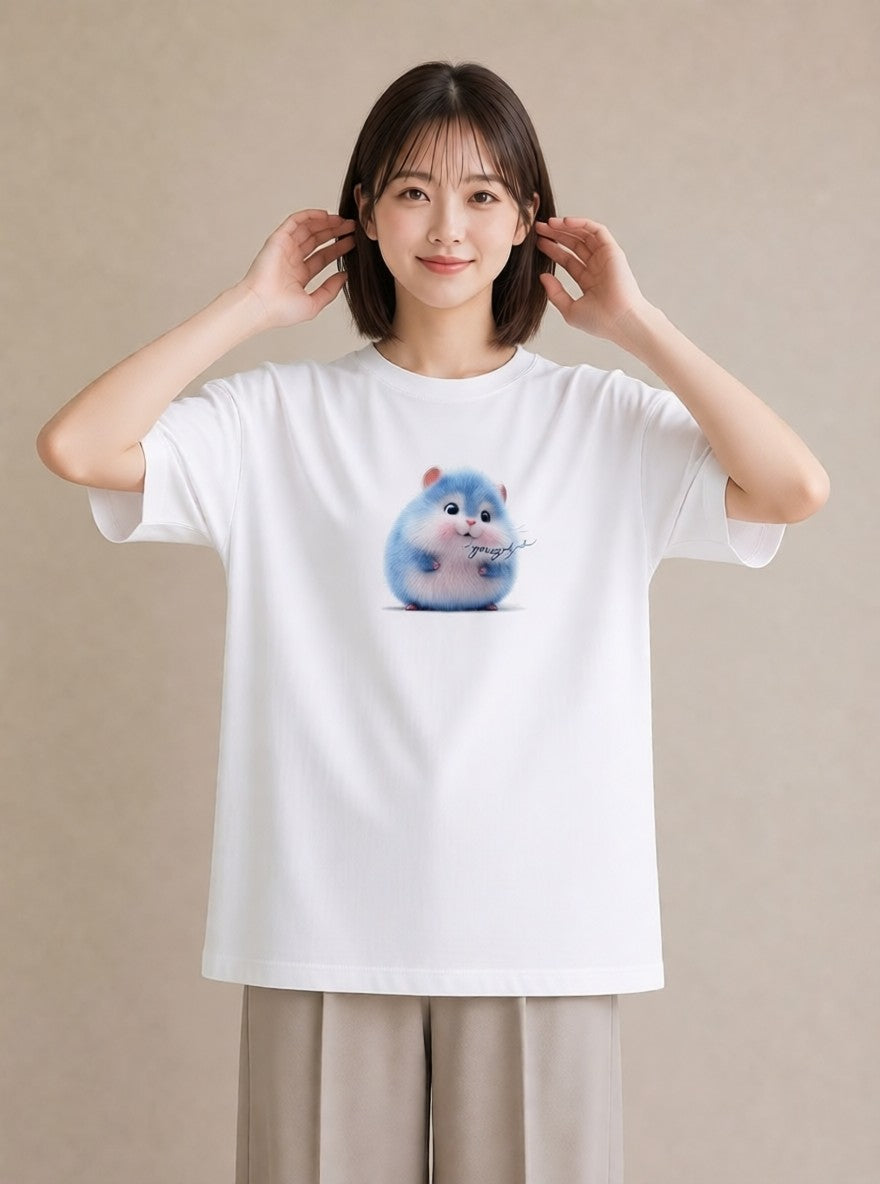 デザインTシャツ レディース ロボロフスキー ペット 動物 イラスト ヴィンテージ風 カジュアルコーデ 買い物 白T