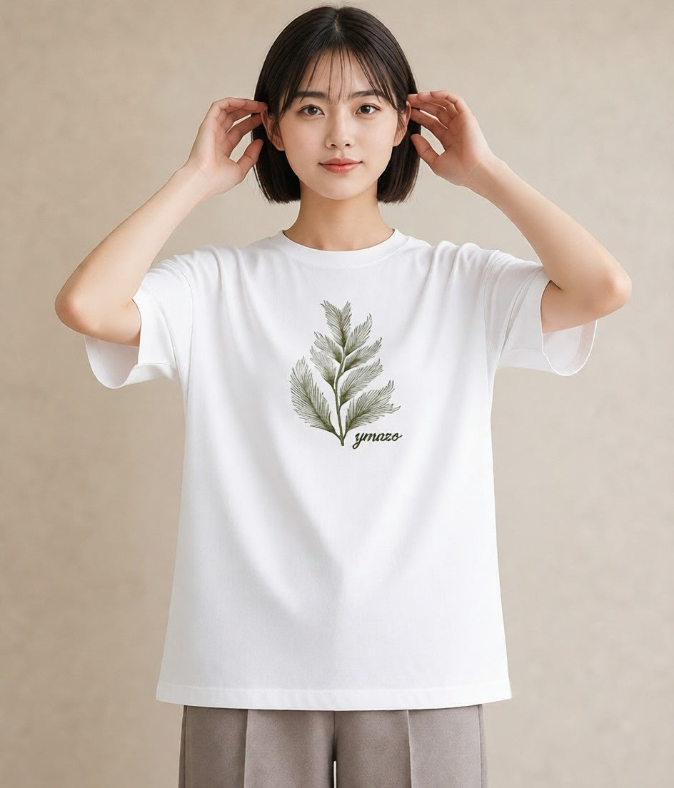 プリントTシャツ レディース シダ 植物 ボタニカル イラスト ラフ 母の日 ビーチ 白T
