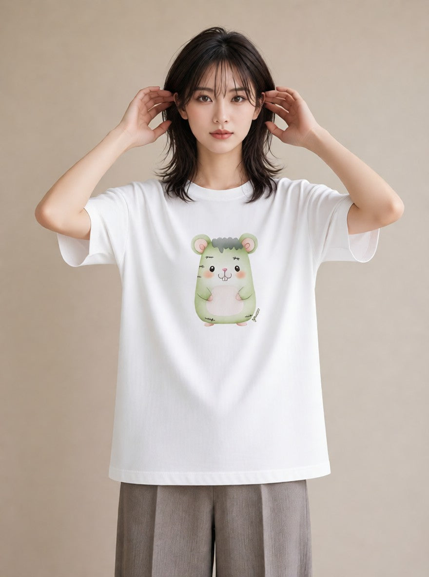 デザインTシャツ レディース キンクマハムスター ペット 動物 イラスト ラフカジュアル 誕生日プレゼント 綿100 白T
