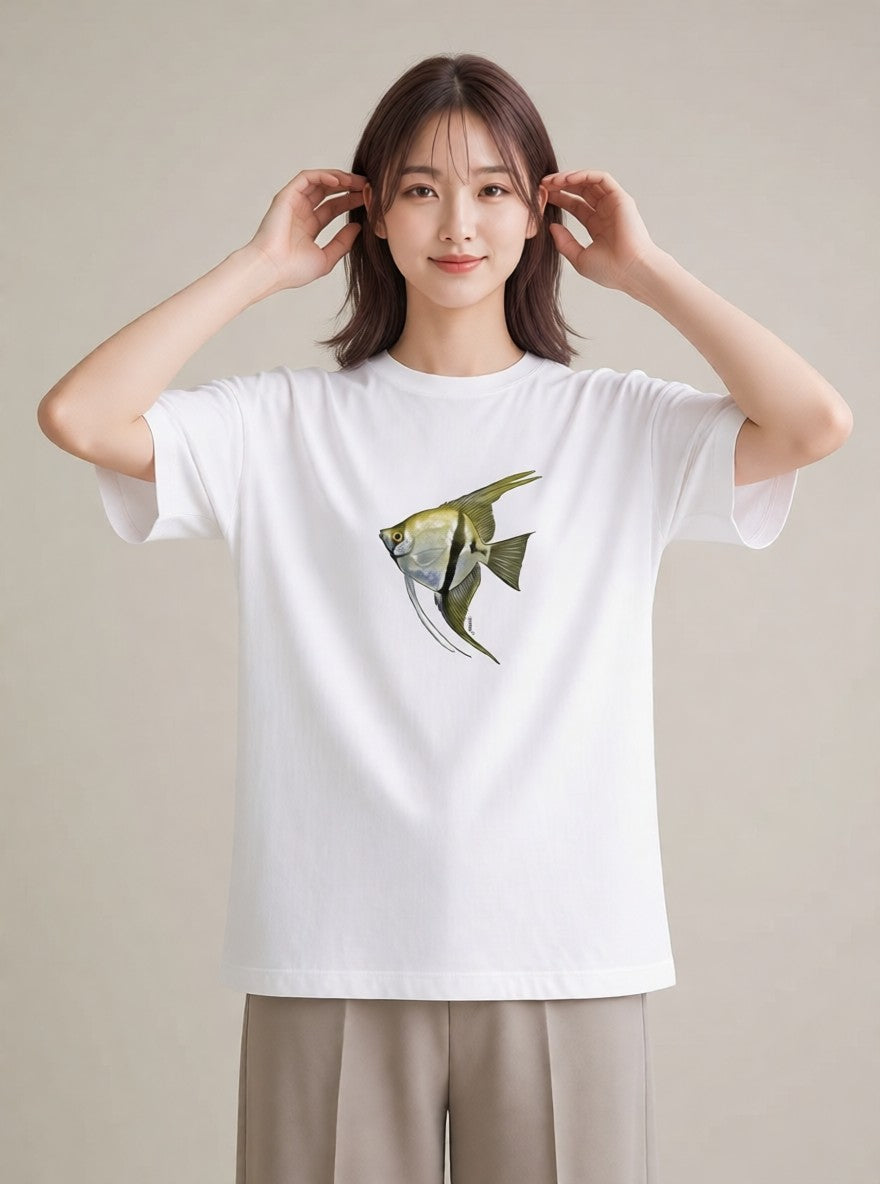 プリントTシャツ レディース 熱帯魚 海の生き物 海 イラスト 韓国風 買い物 夏コーデ 白T