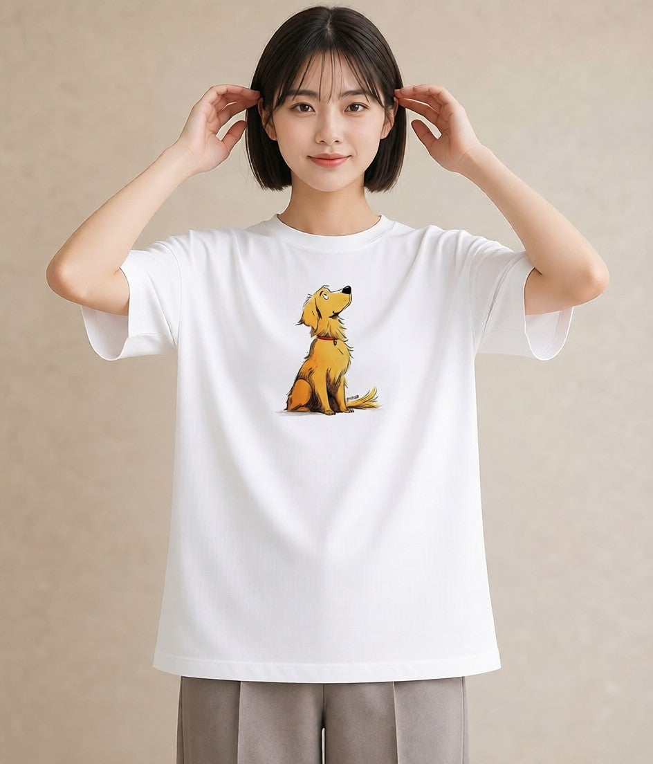 プリントTシャツ レディース ゴールデンレトリバー ゴールデン 犬 いぬ イラスト ラフ 母娘コーデ 自分用 白T