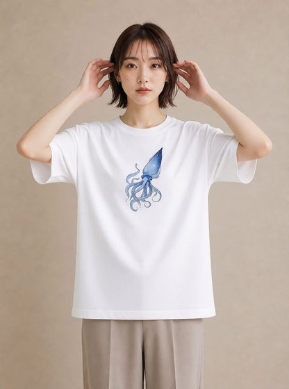 プリントTシャツ レディース タコ 海の生き物 海 イラスト モード 普段着 週末コーデ 白T