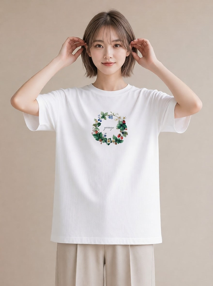 デザインTシャツ レディース 木の実 植物 ボタニカル イラスト 普段使い お出かけ 普段着 白T
