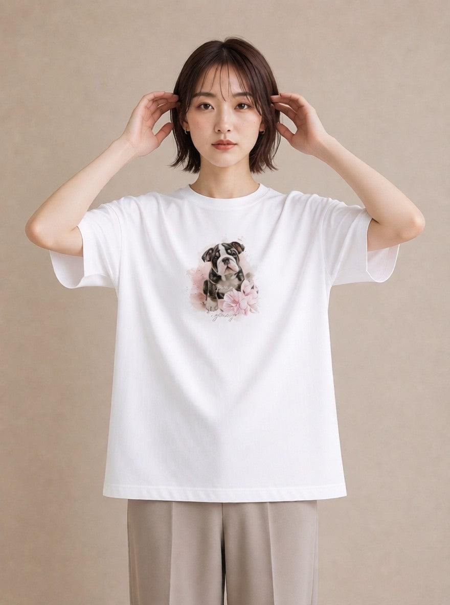 デザインTシャツ レディース 子犬 犬 いぬ イラスト 北欧風 海 カフェ巡り 白T