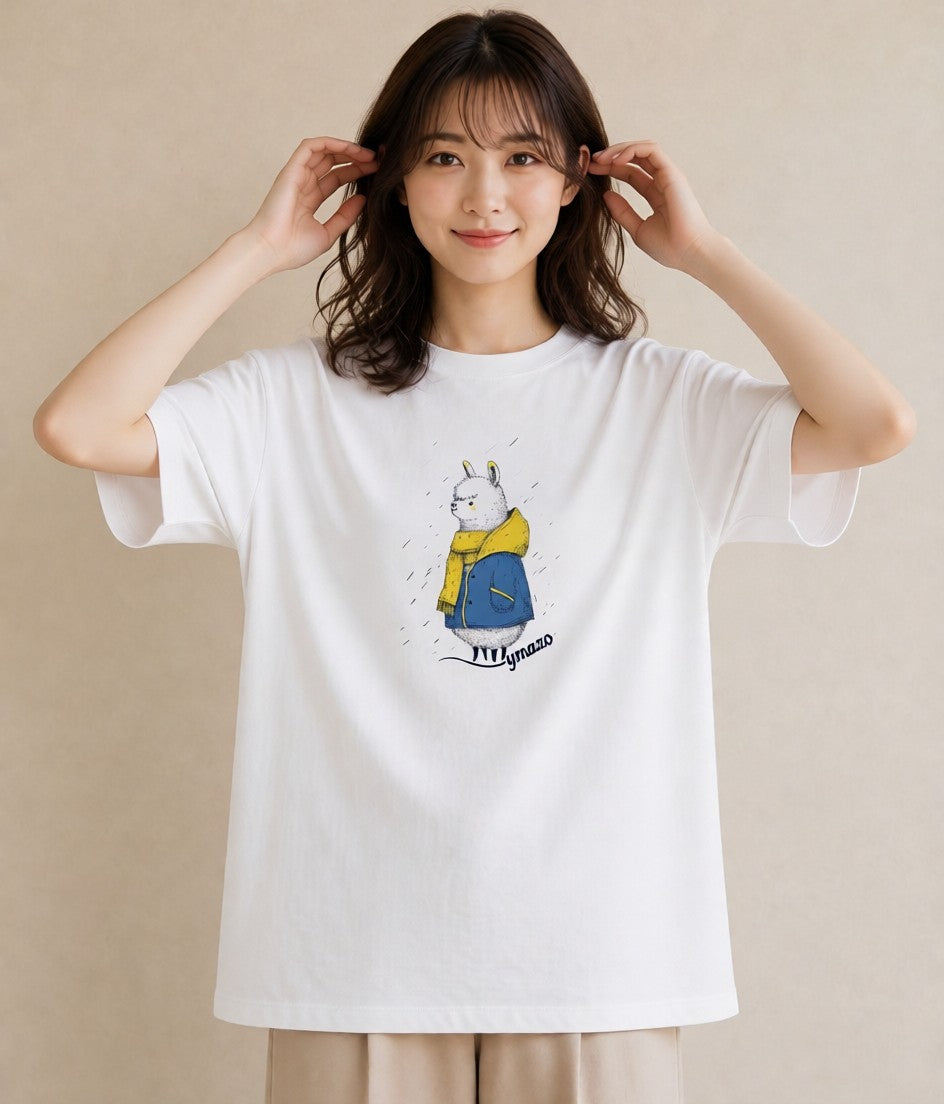 グラフィックTシャツ レディース アルパカ 動物 アニマル イラスト 部屋着 女性向けギフト 白T
